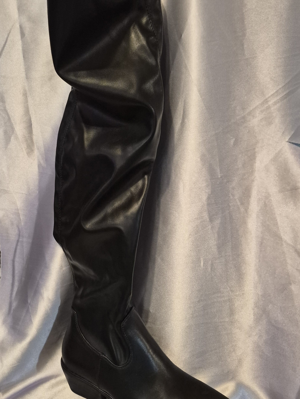 Women's Black Faux-Leather Over-the-Knee Jeans